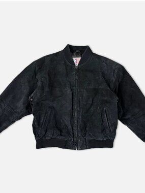 Vintage USA 90s Protocol by Pan United Black Suede Leather Bomber Jacket Mens XL